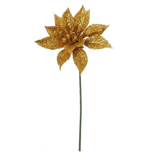 NIC-1413GD Glit Poinsettia Pick Gold