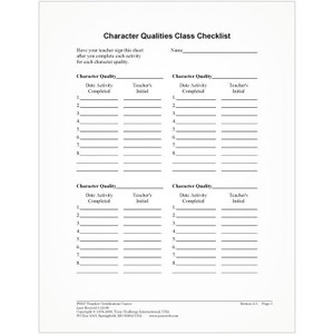 PSNL Character Qualities checklist (50 pk) PSNL Character Qualities checklist (50 pk)