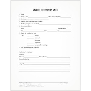 PSNL Student Information Sheet (50 pk) PSNL Student Information Sheet (50 pk)