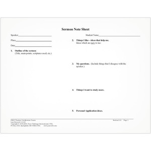 PSNL Sermon Notesheet (50 pk)