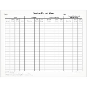PSNL Student Record Sheet (50 pk) PSNL Student Record Sheet (50 pk)