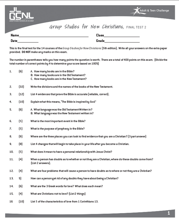 GSNL Final Exam - Review All 14 Studies