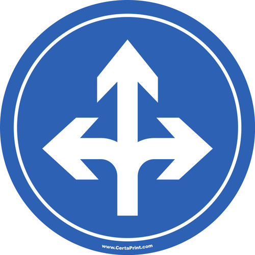 Arrow 3 Way Blue Circular Floor Sign