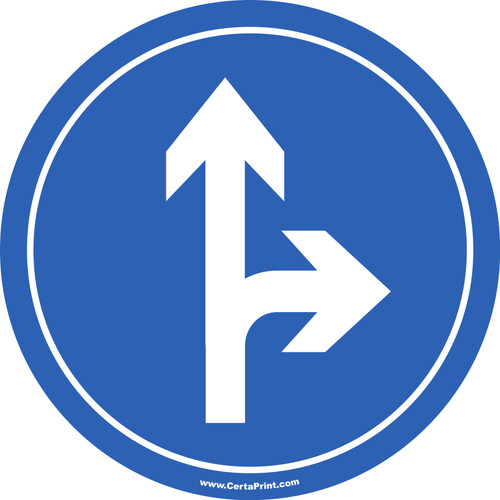 Arrow Double Right Blue Circular Floor Sign