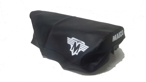 Seat Cover Maico 78-79 Black vinyl with white MAICO on rear and winged logo on side