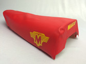 Seat Cover Maico 83 Red vinyl with yellow MAICO on rear and winged logo on sides