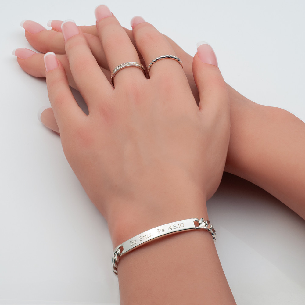 Personalized Sterling Silver Bracelet Thin Curb Link