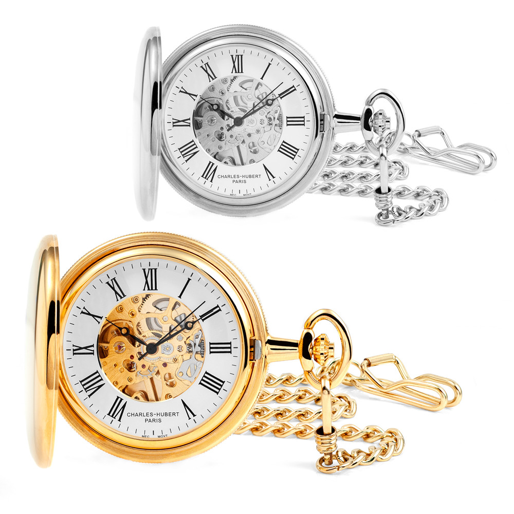 Sonia Jewels Charles Hubert Brass Window Cover Pocket Watch 14.5