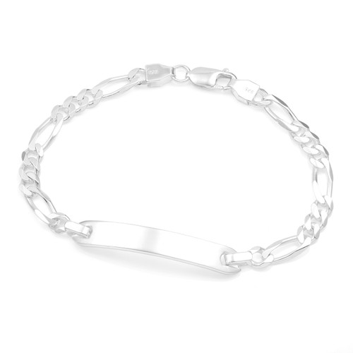 Sterling Silver Thin Figaro Link Engraved Bracelet