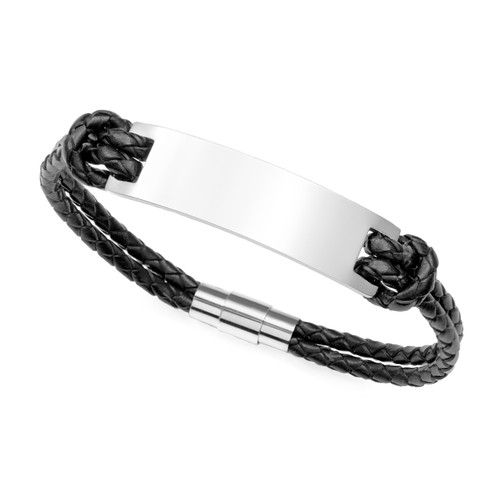 Personalized Black Leather ID Bracelet