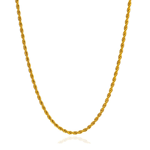 3mm Gold Plated Stainless Rope Neck Chain 24 inch