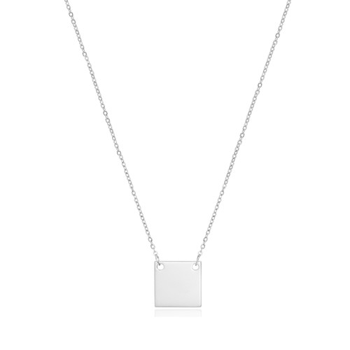 New Engraved Silver Square Necklace