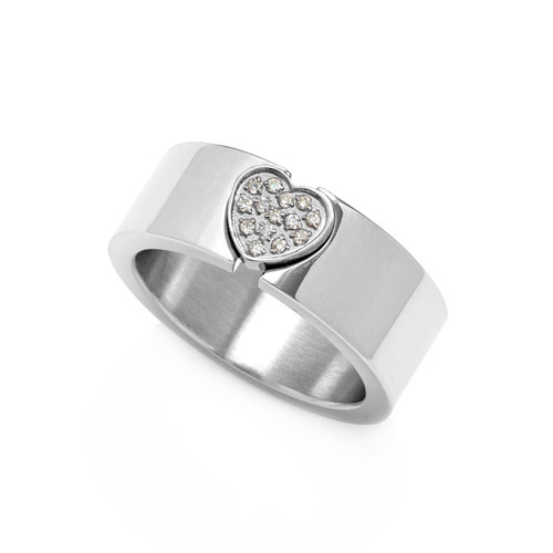 Heart with Crystals 7mm Stainless Steel Ring Size 6