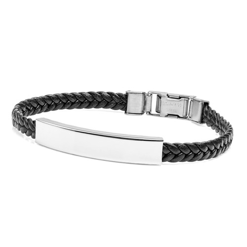 Engraved Black Leather Bracelet for Him or Her