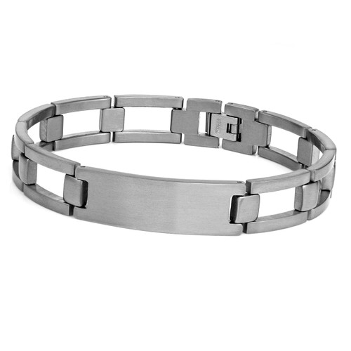 Brushed Titanium Engraved Mens Bracelet 9 inch