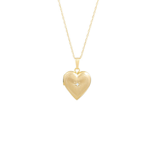 14K Gold & Diamond Heart Girls Locket 15 inch chain