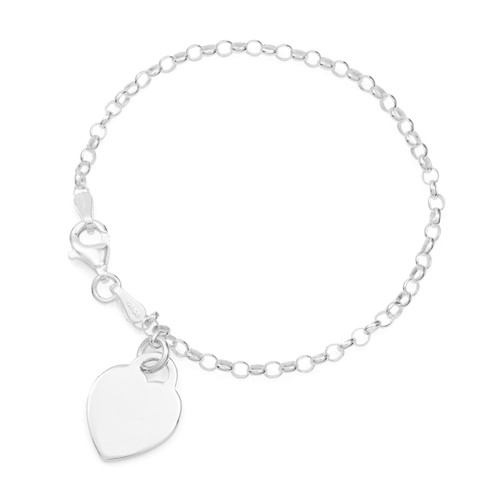 Engraved Girls Sterling Silver Heart Charm Bracelet