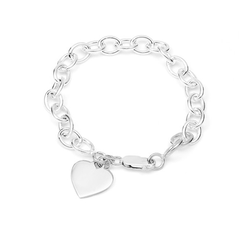 Engraved Sterling Silver Heart Charm Bracelet 7.25 In