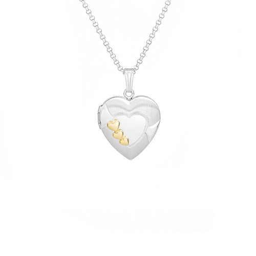 Accented Sterling and Gold Hearts Engraved Locket