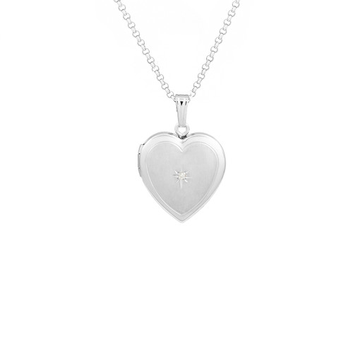 Diamond Blossom Silver Heart Engraved Lockets