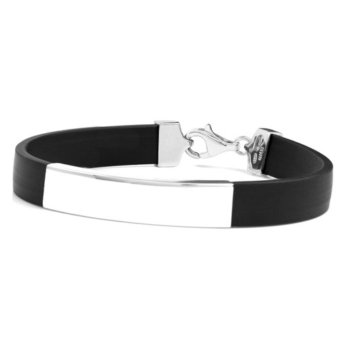 Sterling Silver & Black Rubber Engraved Bracelet