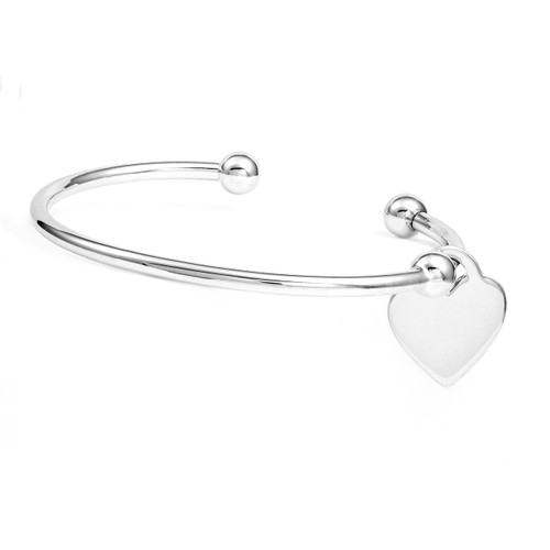 Sterling Cuff Bangle with Engravable Heart Charm