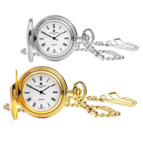 Charles-Hubert Paris Pocket Watch Chrome or 14K Gold Finish