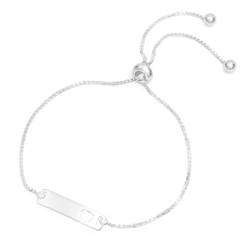 Sterling Silver Engraved Bar Bracelet with Heart