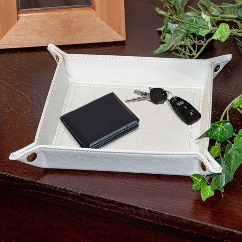 White Faux Leather Catch-All Tray
