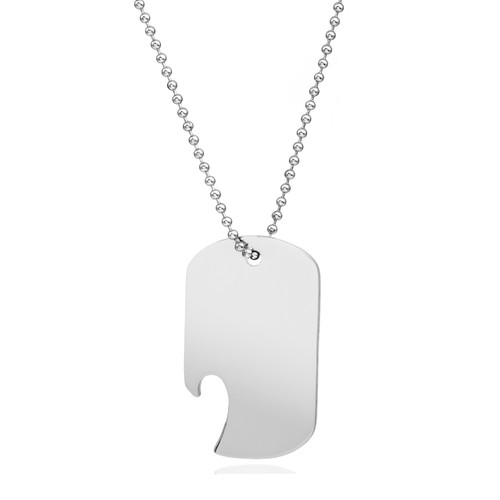 Half-a-Heart Bottle Opener Stainless Dog Tag & 24 Inch Chain