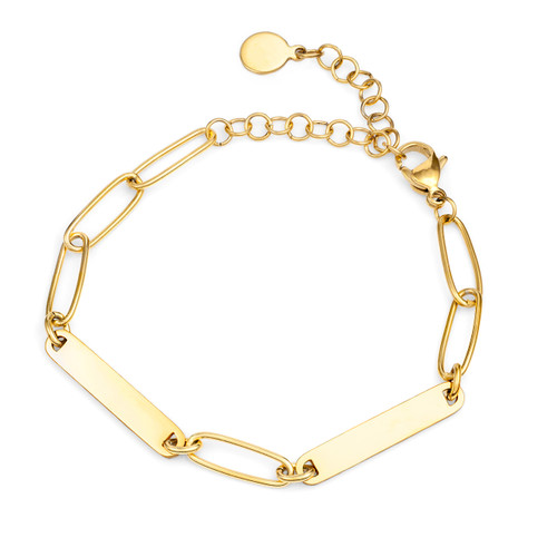 Paper Clip Two Tag  Bracelet Yellow Gold Bracelet