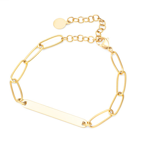 Engraved Paper Clip Gold Tag  Bracelet