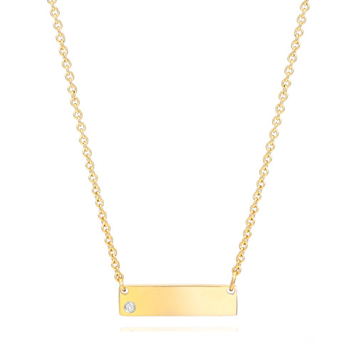 Gold Bar Necklace with CZ Stone