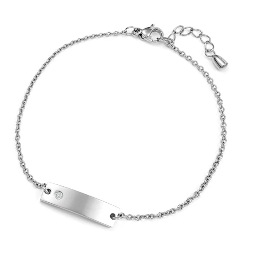 Silver Bar Bracelet with CZ Stone