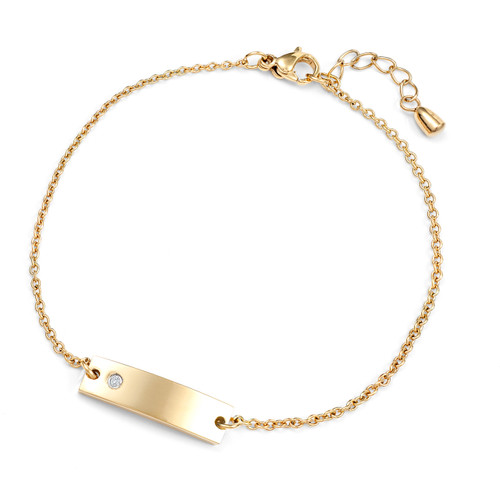 Gold Bar Personalized Bracelet for Women with CZ Stone