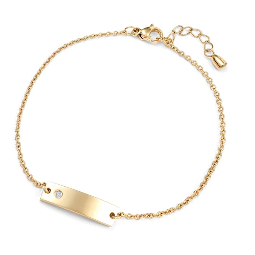 Gold Bar Personalized Bracelet for Women with CZ Stone