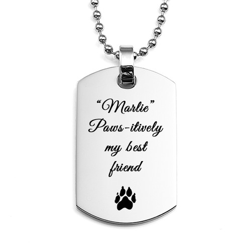 Silver Engraved Dog Tag Pendant with 20 In Chain