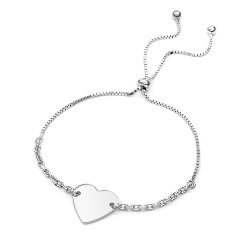 Sterling Silver Engraved  Heart Bracelet Adjustable