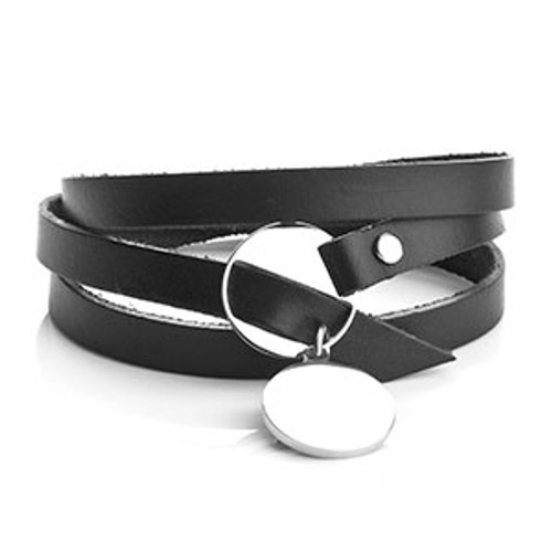 Adjustable Black Leather Charm Bracelet