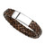 Braided Brown Leather & Stainless ID Bracelet 8 Inch