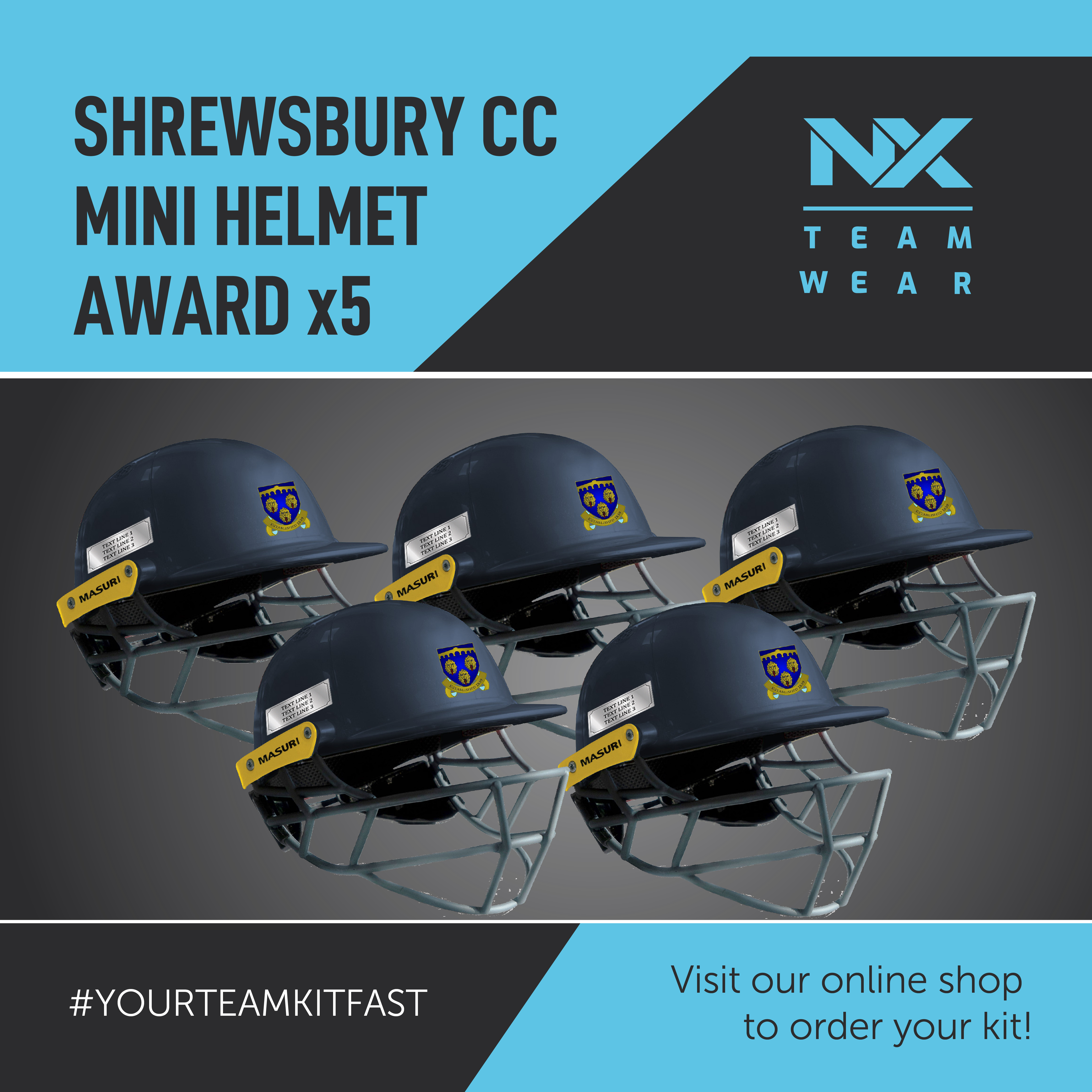 Shrewsbury CC 5x Mini Helmet Award - £100