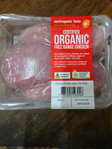 Breast Chicken (Skinless) Frozen Organic 500g PER PACK - Enviroganic