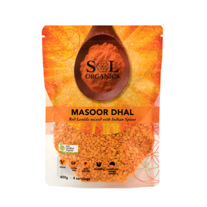 MASOOR DHAL Red Lentils with Indian Spices Organic 400g- Sol Organic