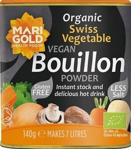 Vege Bouillon Instant Stock Powder Low Salt Organic (grey tin) 150g - Marigold Health