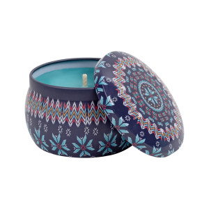 French Pear Travel Tin Candle Turquoise Pattern - Sol Candles & Scents