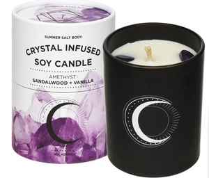 Crystal infused Soy Candle Amethyst Sandalwood Vanilla - Summer Salt Body