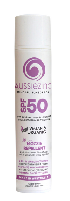 Sunscreen 2 in 1 with Mozzie Repellent Zinc SPF 50 100g - AussieZinc