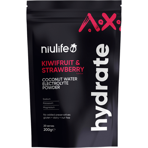 Hydrate Electrolyte Powder Kiwi & Strawberry Organic Ingr 200g - Niulife