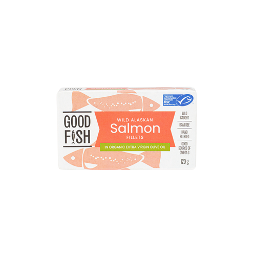 Salmon Line Wild Caught in ORGANIC EV OLIVE OIL 120g Tin - Good Fish