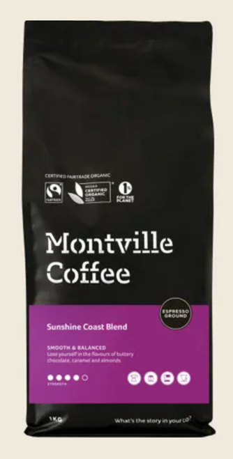 Coffee GROUND Espresso Sunshine Coast Blend Organic 1kg - Montville Coffee